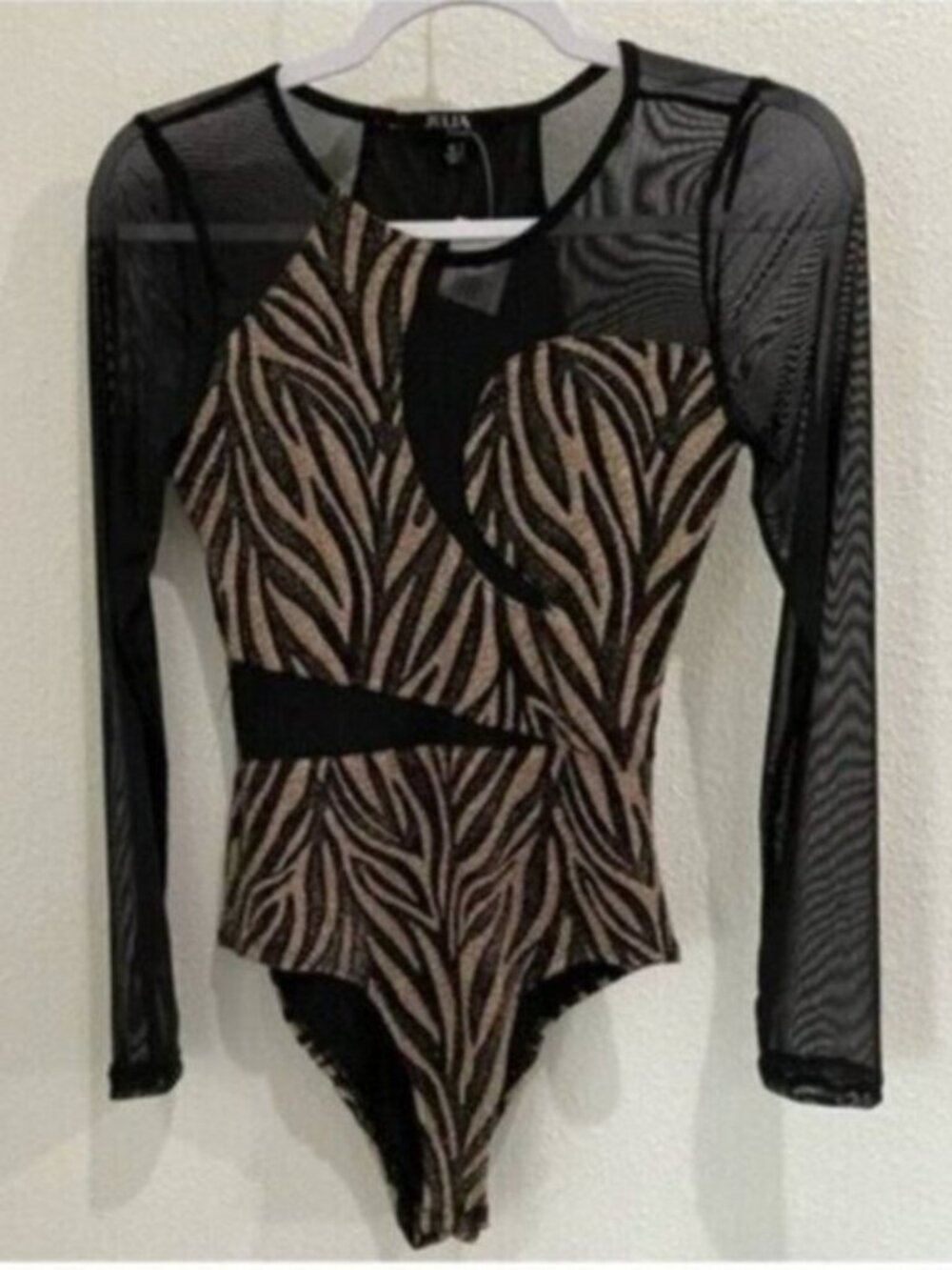 Julia Black Lace Body Suit Animal Print Feminine Long Sleeve